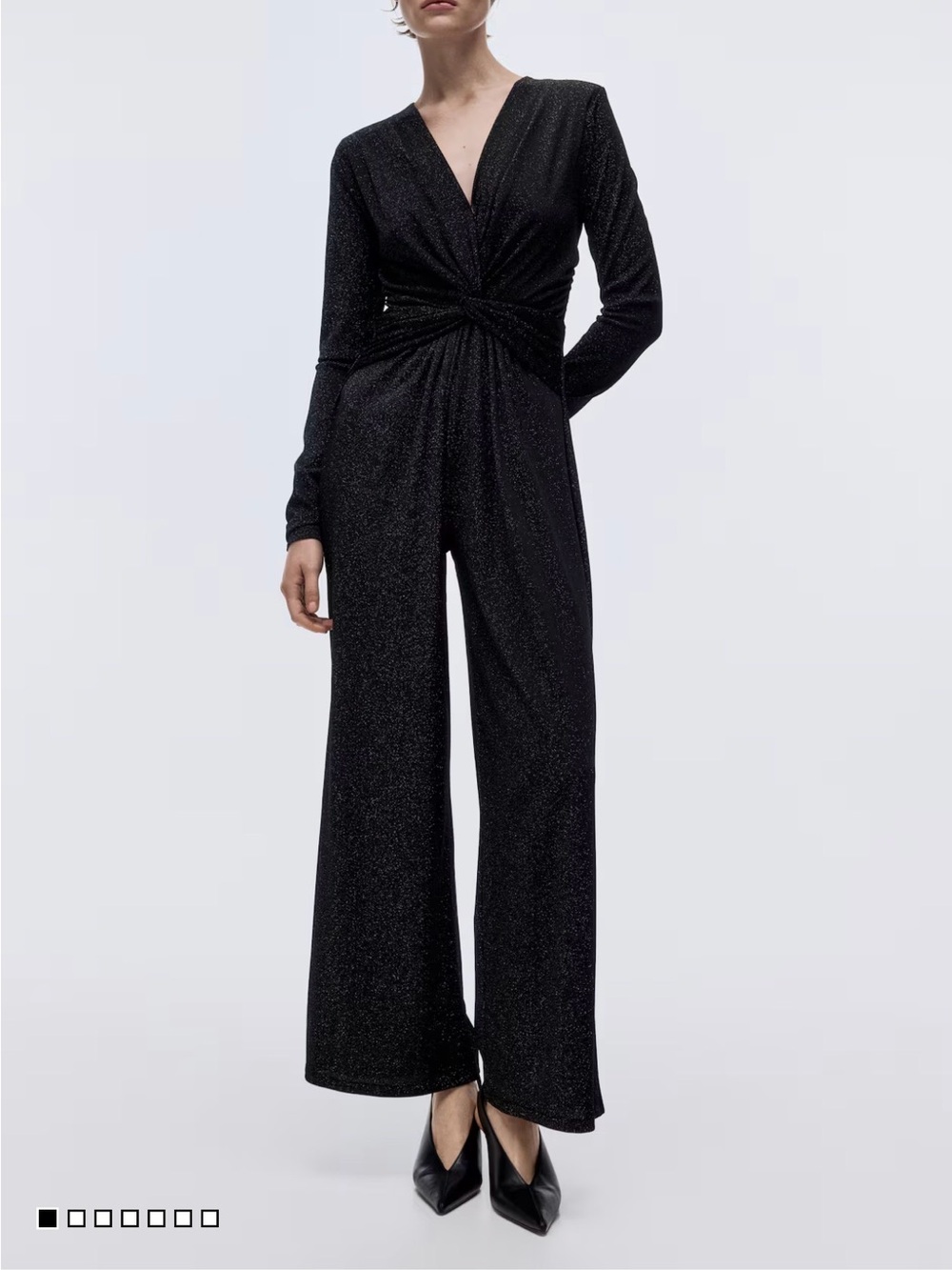 H&M Black Sparkle Twist-Front Wide-Leg Jumpsuit
